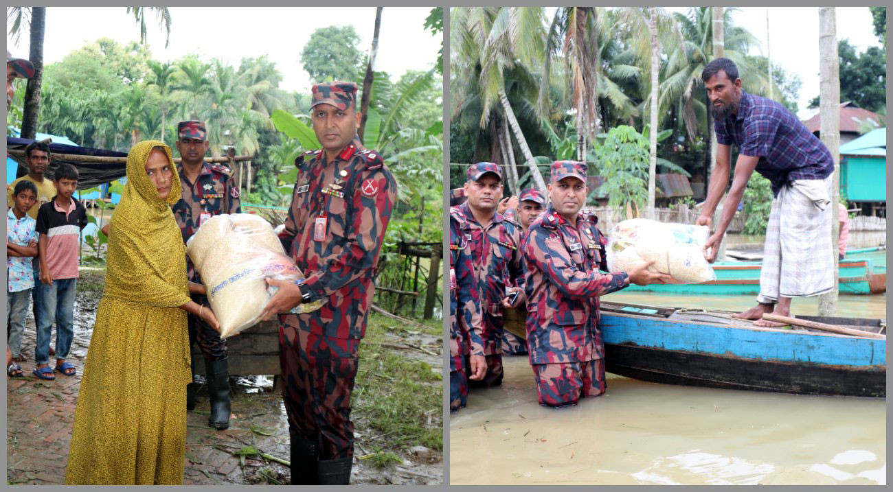 দুর্গম সীমান্তে বানভাসি মানুষের পাশে বিজিবি