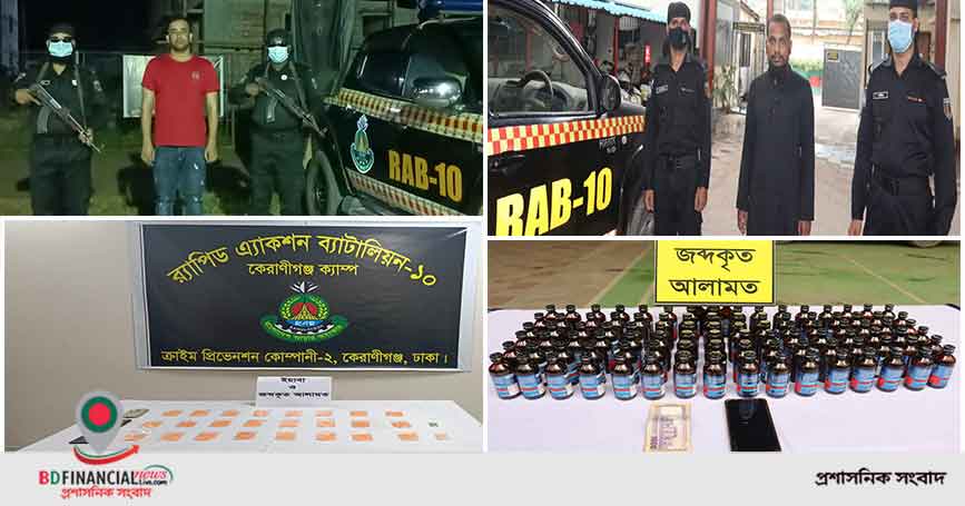 র্যাব-১০ এর পৃথক অভিযানে ০৫ হাজার পিস ইয়াবা ও ৯৯ বোতল ফেনসিডিলসহ ০২ মাদক ব্যবসায়ী গ্রেফতার