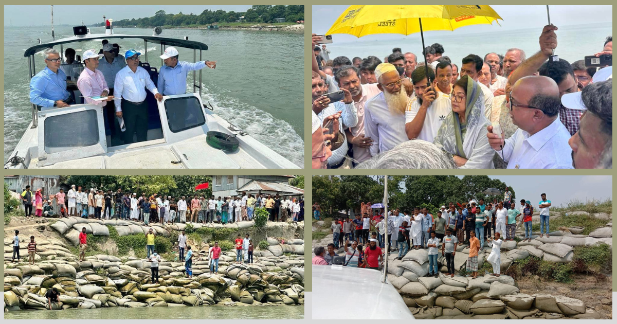 পদ্মা নদীর বিভিন্ন স্থানে প্রকল্পের কাজের অগ্রগতি পরিদর্শন করেন পানি সম্পদ মন্ত্রণালয়ের সচিব নাজমুল আহসান