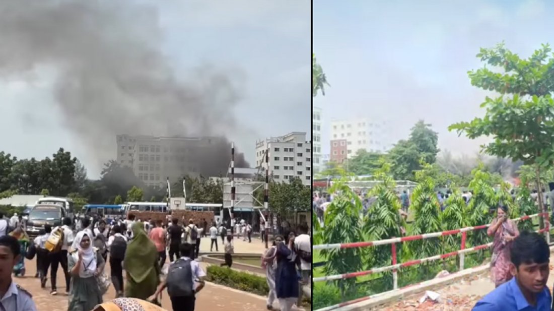 রাজধানীর উত্তরায় বিমান বাহিনীর প্রশিক্ষণ বিমান বিধ্বস্ত