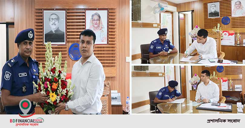 বিদায়ী পুলিশ সুপার থেকে দায়িত্বভার গ্রহন করলেন পিরোজপুর জেলার নবাগত পুলিশ সুপার